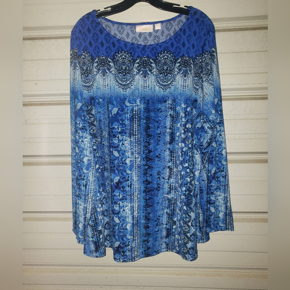 2X Plus Size Belle Kim Gravel Blue Tunic Top Women's Shirt